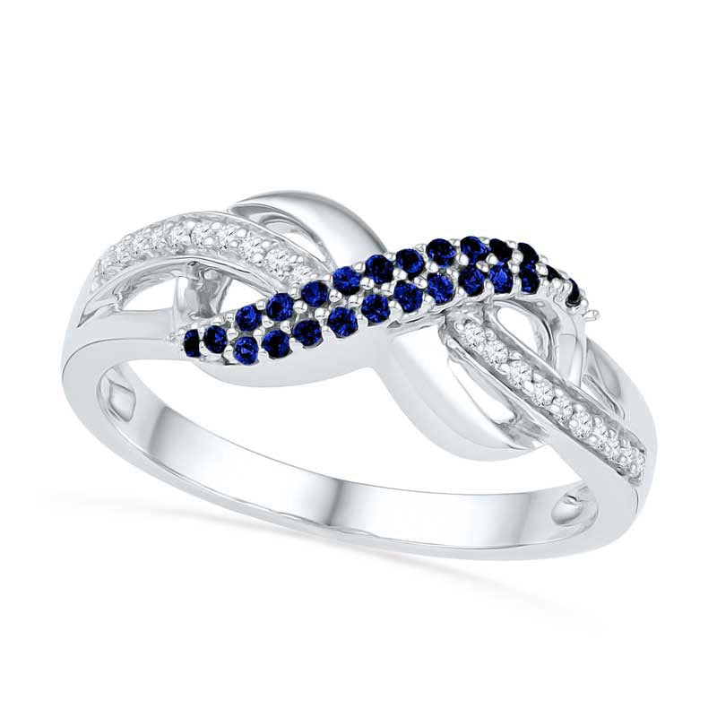 Image of ID 1 Lab-Created Blue Sapphire and Diamond Accent Infinity Loop Ring in Sterling Silver