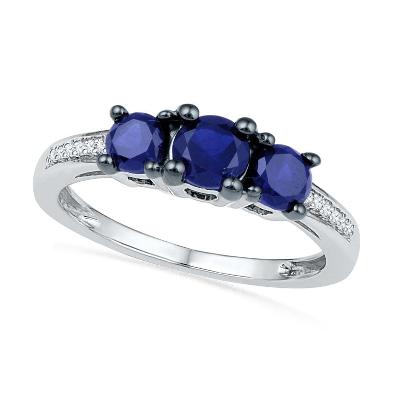 Image of ID 1 Lab-Created Blue Sapphire and Diamond Accent Three Stone Ring in Sterling Silver