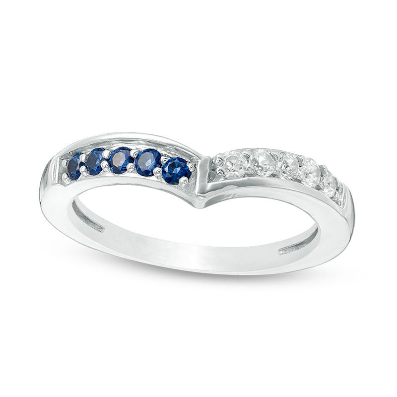 Image of ID 1 Lab-Created Blue and White Sapphire Chevron Band in Sterling Silver