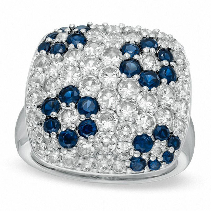 Image of ID 1 Lab-Created Blue and White Sapphire Flower Ring in Sterling Silver