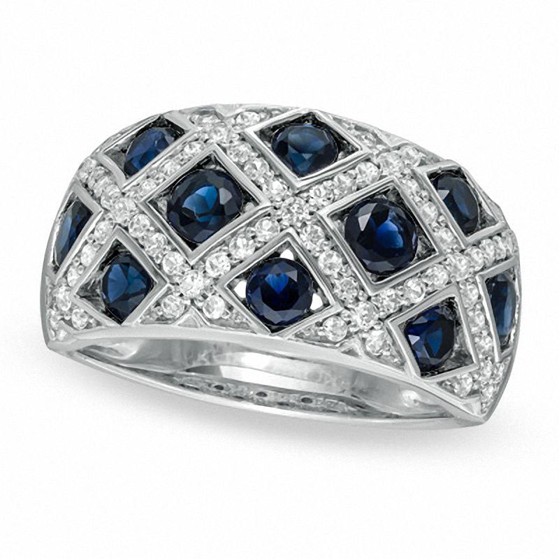 Image of ID 1 Lab-Created Blue and White Sapphire Lattice Ring in Sterling Silver