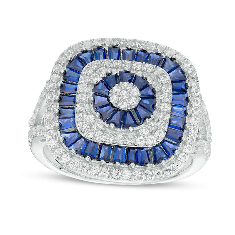Image of ID 1 Lab-Created Blue and White Sapphire Multi-Row Art Deco Ring in Sterling Silver