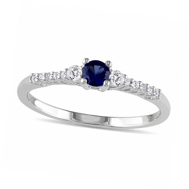 Image of ID 1 Lab-Created Blue and White Sapphire Promise Ring in Sterling Silver with Diamond Accents