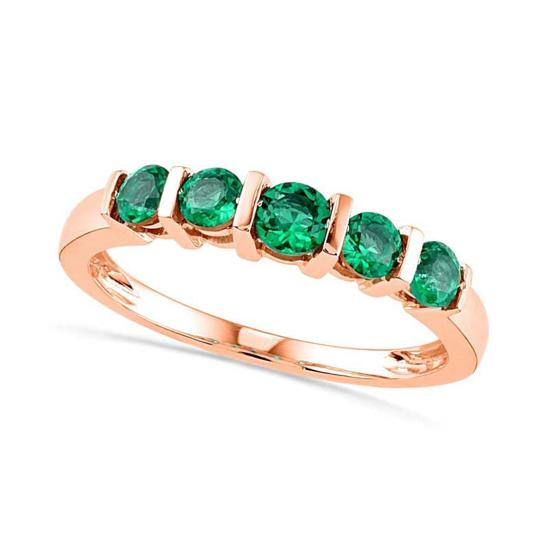 Image of ID 1 Lab-Created Emerald Five Stone Anniversary Band in Solid 10K Rose Gold