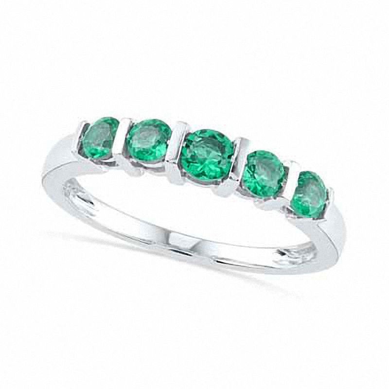 Image of ID 1 Lab-Created Emerald Five Stone Anniversary Band in Solid 10K White Gold