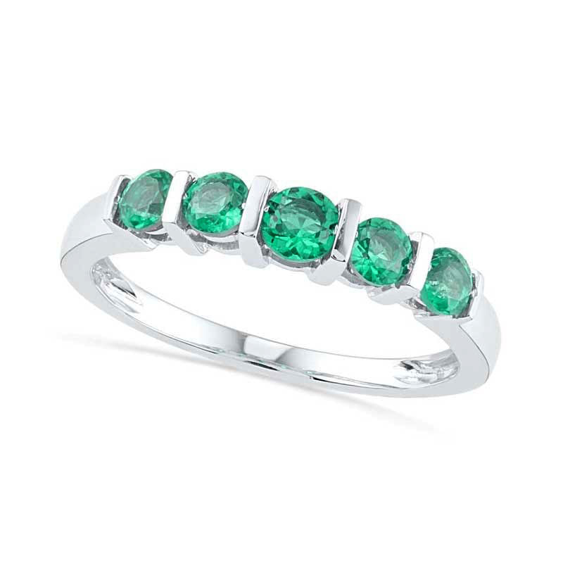 Image of ID 1 Lab-Created Emerald Five Stone Anniversary Band in Sterling Silver