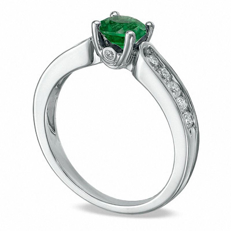 Image of ID 1 Lab-Created Emerald and 038 CT TW Diamond Engagement Ring in Solid 10K White Gold