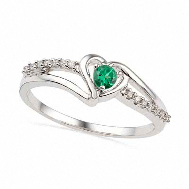 Image of ID 1 Lab-Created Emerald and 07 CT TW Diamond Heart Ring in Sterling Silver
