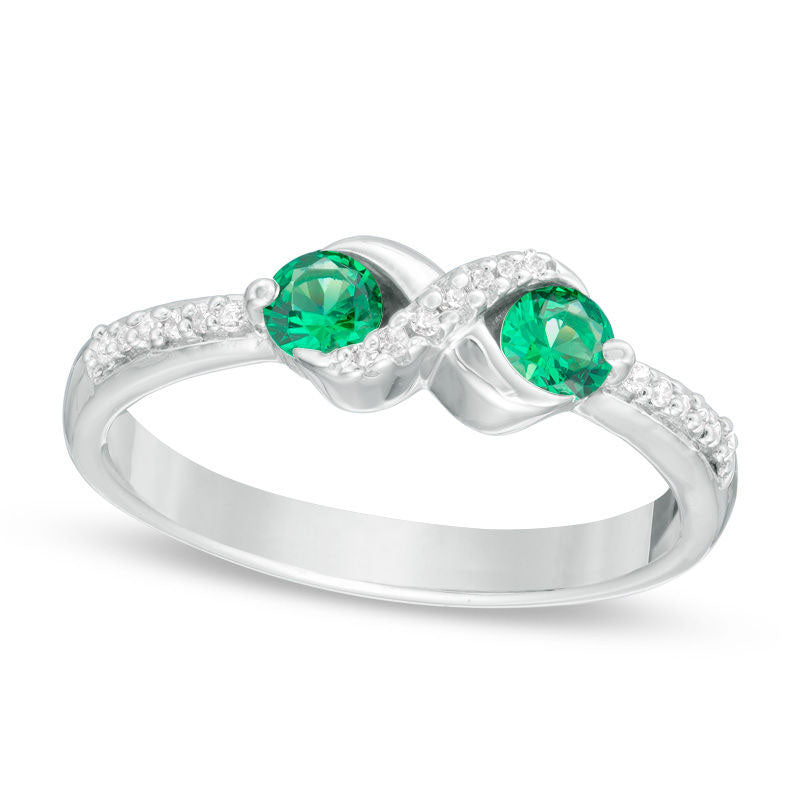 Image of ID 1 Lab-Created Emerald and Diamond Accent Infinity Ring in Sterling Silver