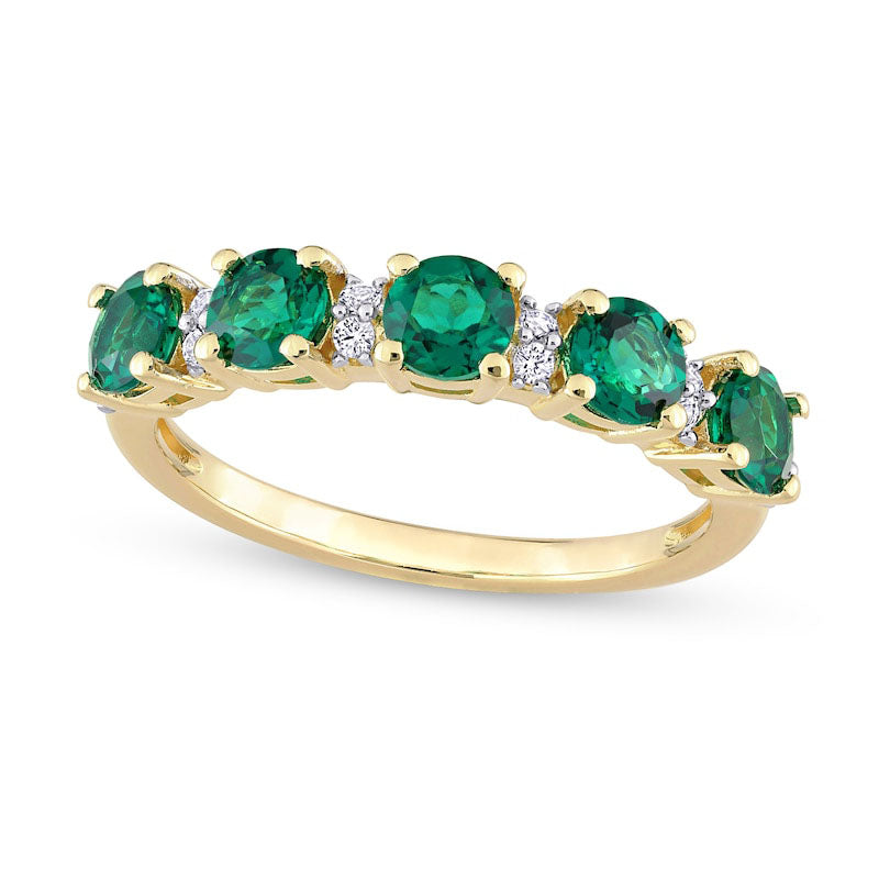 Image of ID 1 Lab-Created Emerald and White Lab-Created Sapphire Five Stone Duo Stackable Band in Sterling Silver with Yellow Rhodium