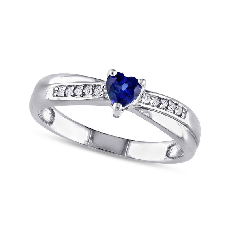 Image of ID 1 Lab-Created Heart-Shaped Blue Sapphire and Diamond Accent Promise Ring in Sterling Silver
