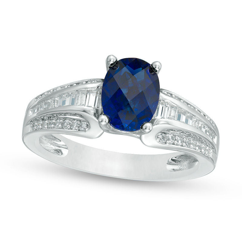 Image of ID 1 Lab-Created Oval Blue and White Sapphire Multi-Row Ring in Sterling Silver