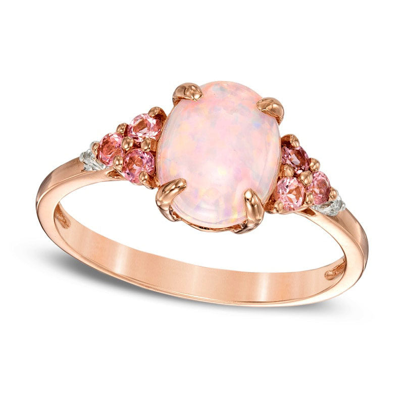 Image of ID 1 Lab-Created Pink Opal Pink Tourmaline and Lab-Created White Sapphire Ring in Sterling Silver with Solid 14K Rose Gold Plate