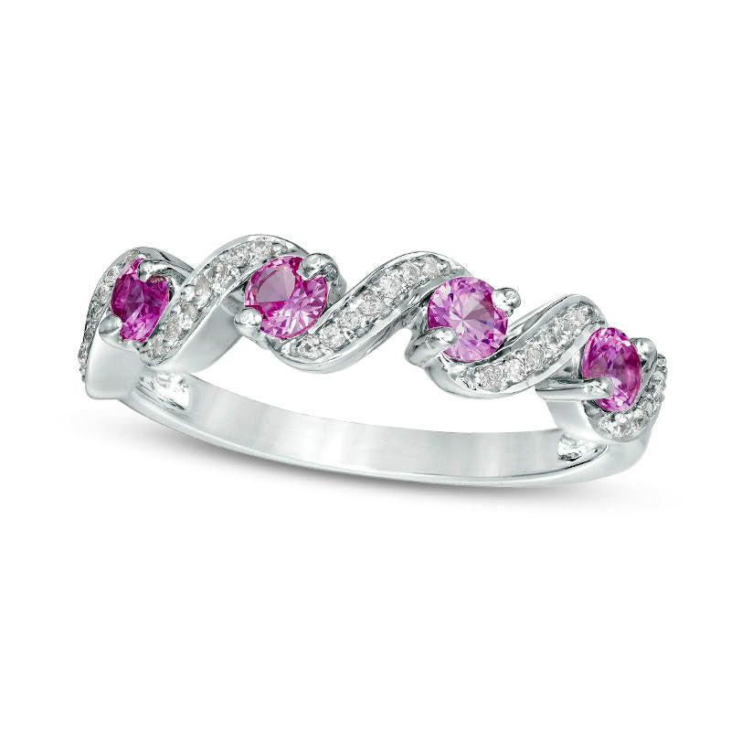 Image of ID 1 Lab-Created Pink Sapphire and 010 CT TW Diamond Cascading Band in Sterling Silver