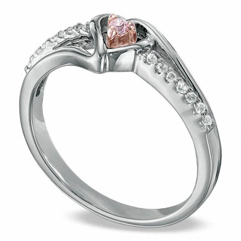 Image of ID 1 Lab-Created Pink Sapphire and Diamond Accent Heart Promise Ring in Sterling Silver