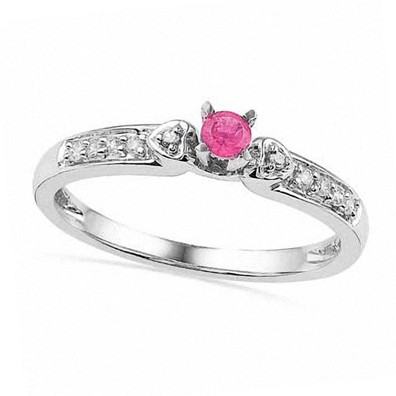 Image of ID 1 Lab-Created Pink Sapphire and Diamond Accent Promise Ring in Solid 10K White Gold