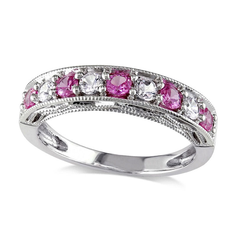 Image of ID 1 Lab-Created Pink and White Sapphire Antique Vintage-Style Stackable Band in Sterling Silver