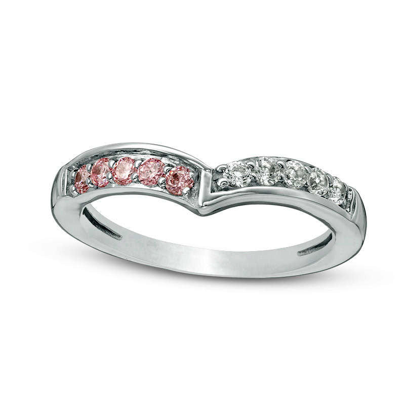 Image of ID 1 Lab-Created Pink and White Sapphire Chevron Band in Sterling Silver