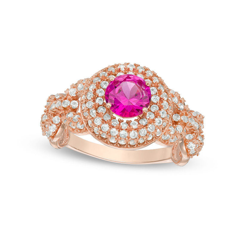 Image of ID 1 Lab-Created Pink and White Sapphire Double Frame Ring in Sterling Silver with Solid 14K Rose Gold Plate