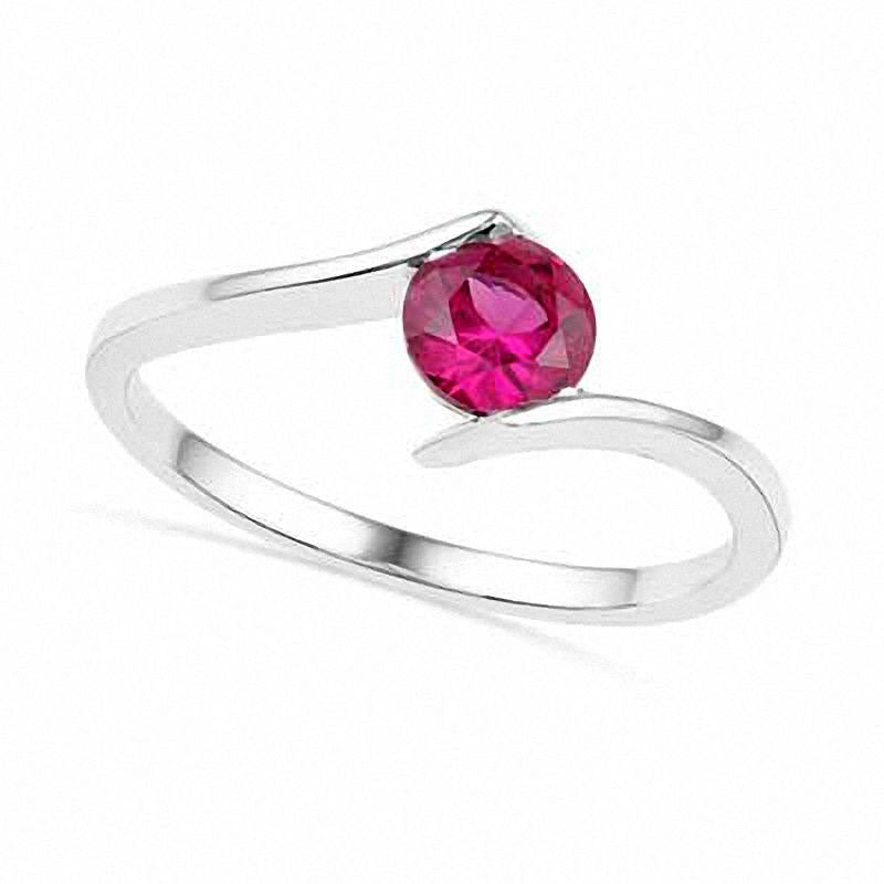 Image of ID 1 Lab-Created Ruby Bypass Ring in Solid 10K White Gold