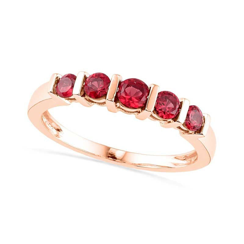 Image of ID 1 Lab-Created Ruby Five Stone Anniversary Band in Solid 10K Rose Gold