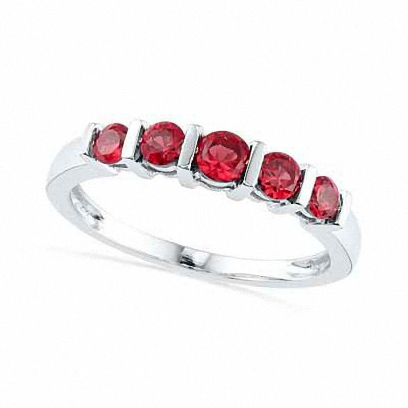 Image of ID 1 Lab-Created Ruby Five Stone Anniversary Band in Solid 10K White Gold