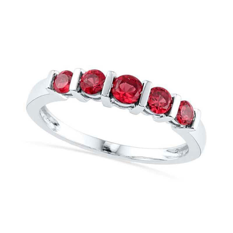 Image of ID 1 Lab-Created Ruby Five Stone Anniversary Band in Sterling Silver