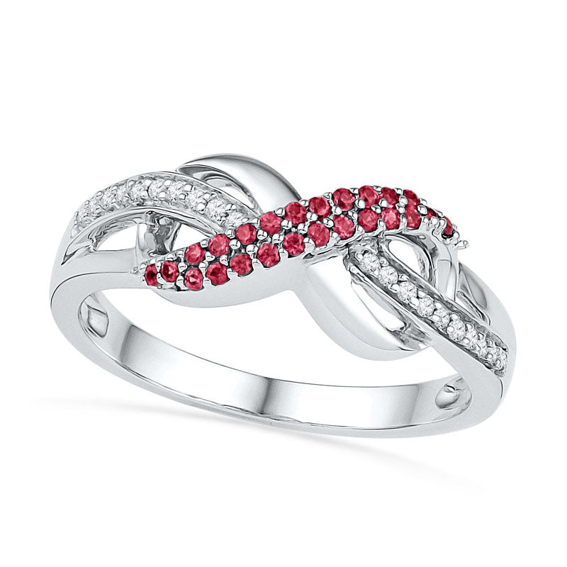 Image of ID 1 Lab-Created Ruby and Diamond Accent Infinity Loop Ring in Sterling Silver