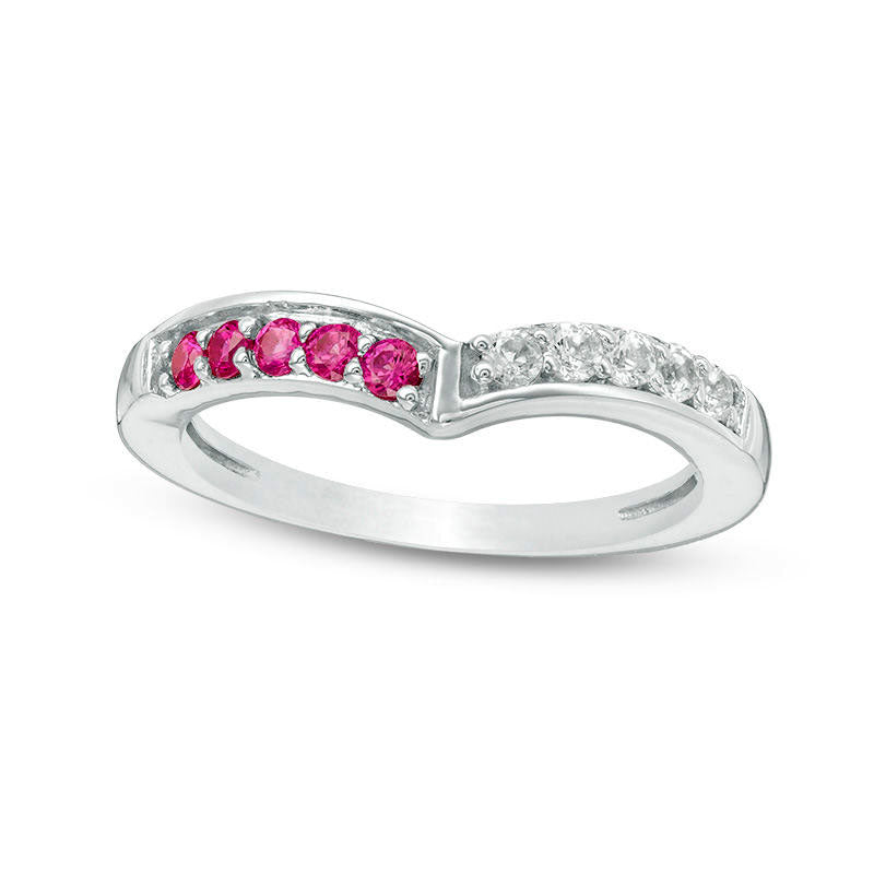 Image of ID 1 Lab-Created Ruby and White Sapphire Chevron Band in Sterling Silver