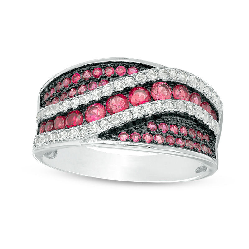 Image of ID 1 Lab-Created Ruby and White Sapphire Wave Band in Sterling Silver