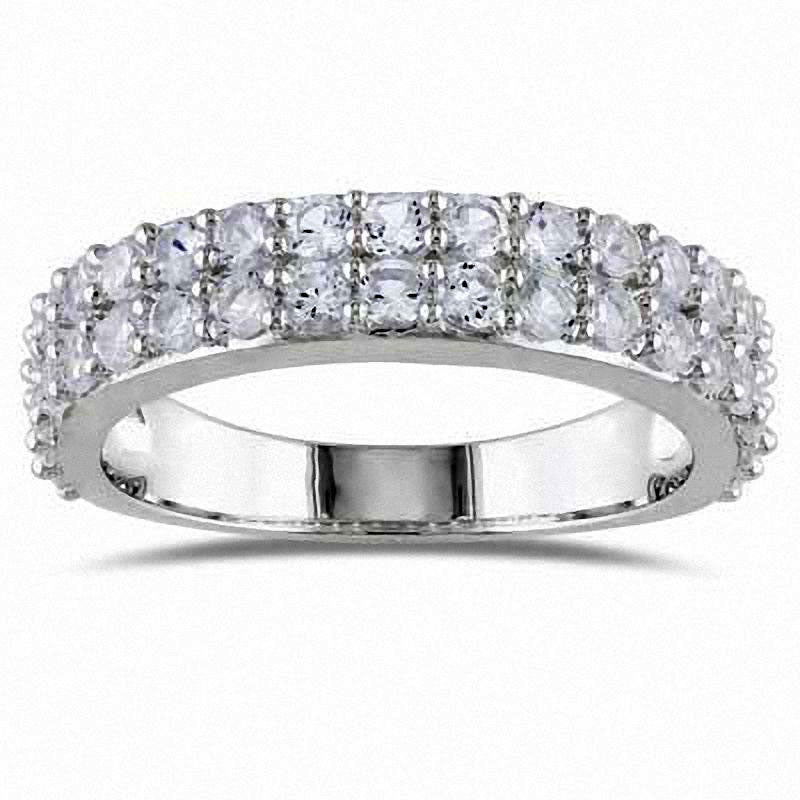 Image of ID 1 Lab-Created White Sapphire Double Row Band in Sterling Silver