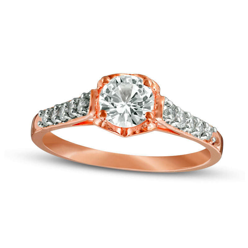 Image of ID 1 Lab-Created White Sapphire Engagement Ring in Solid 10K Rose Gold