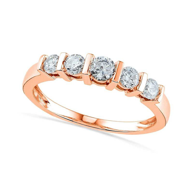 Image of ID 1 Lab-Created White Sapphire Five Stone Anniversary Band in Solid 10K Rose Gold