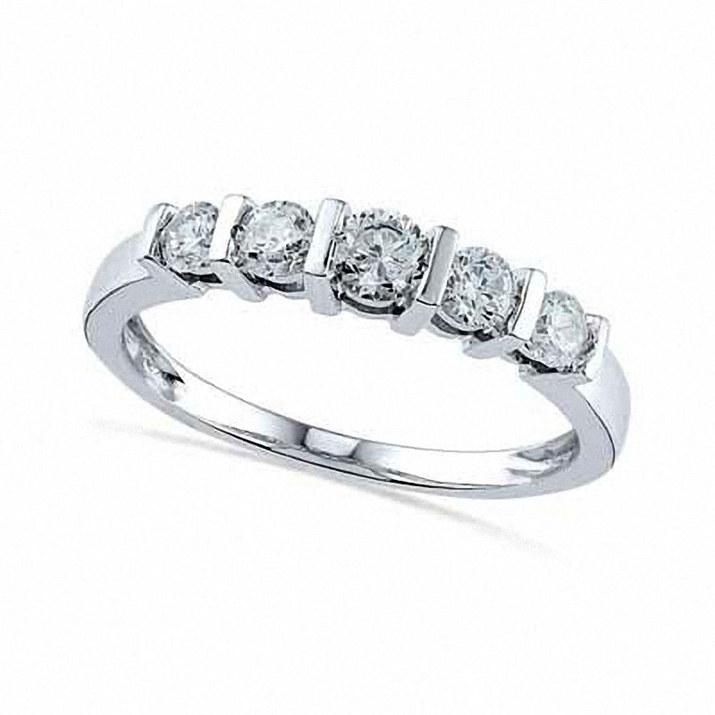 Image of ID 1 Lab-Created White Sapphire Five Stone Anniversary Band in Solid 10K White Gold