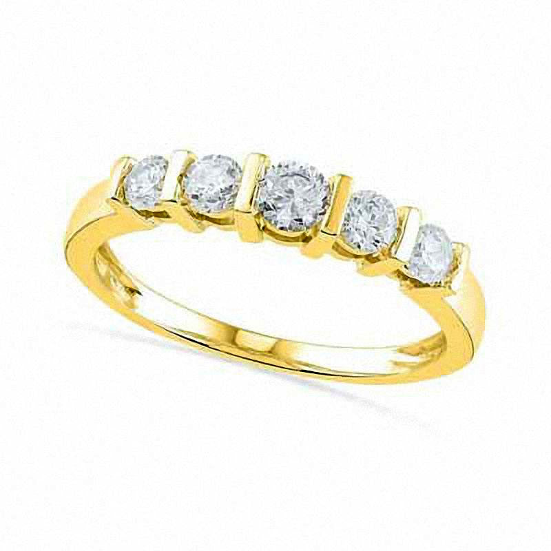 Image of ID 1 Lab-Created White Sapphire Five Stone Anniversary Band in Solid 10K Yellow Gold