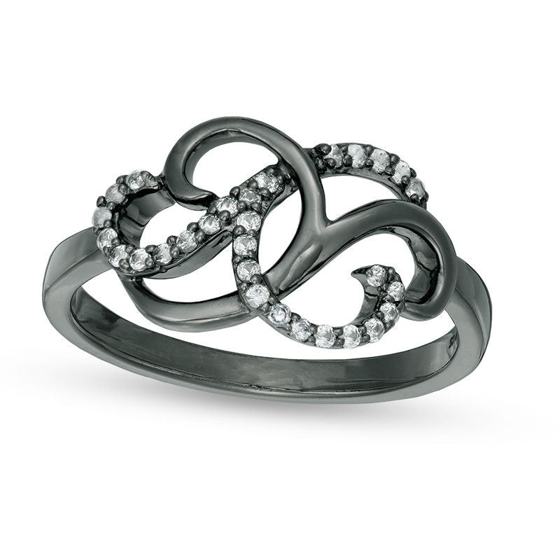 Image of ID 1 Lab-Created White Sapphire Scroll Ring in Sterling Silver with Black Rhodium