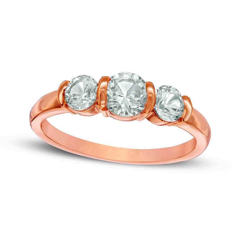 Image of ID 1 Lab-Created White Sapphire Three Stone Collar Engagement Ring in Sterling Silver with Solid 14K Rose Gold Plate