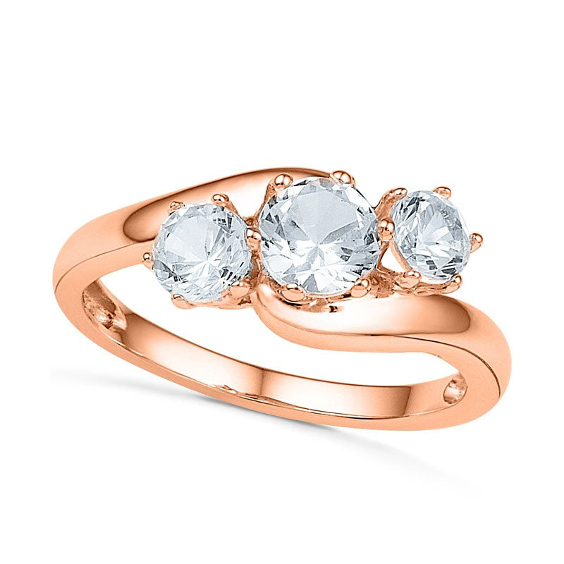 Image of ID 1 Lab-Created White Sapphire Three Stone Engagement Ring in Solid 10K Rose Gold