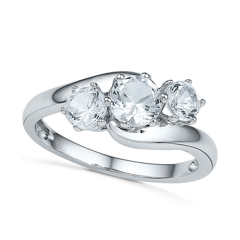 Image of ID 1 Lab-Created White Sapphire Three Stone Engagement Ring in Solid 10K White Gold