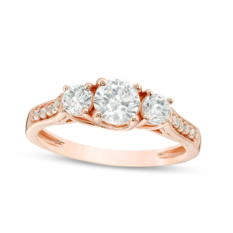 Image of ID 1 Lab-Created White Sapphire Three Stone Ring in Sterling Silver with Solid 14K Rose Gold Plate