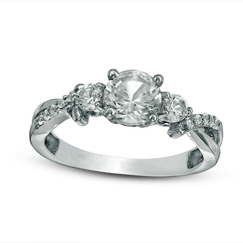 Image of ID 1 Lab-Created White Sapphire Three Stone Twist Ring in Sterling Silver