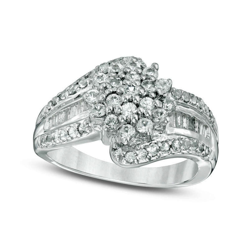 Image of ID 1 Lab-Created White Sapphire and 020 CT TW Baguette Diamond Triple Row Bypass Ring in Sterling Silver