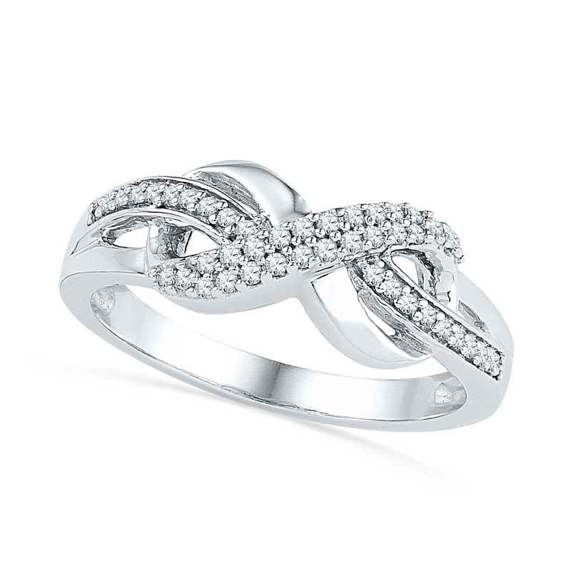 Image of ID 1 Lab-Created White Sapphire and Diamond Accent Infinity Loop Ring in Sterling Silver