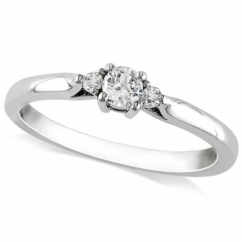 Image of ID 1 Lab-Created White Sapphire and Diamond Accent Three Stone Promise Ring in Sterling Silver