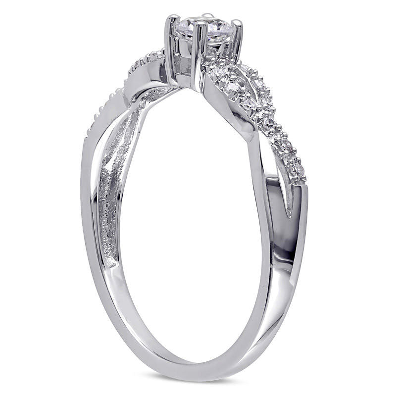 Image of ID 1 Lab-Created White Sapphire and Diamond Accent Twine Promise Ring in Sterling Silver