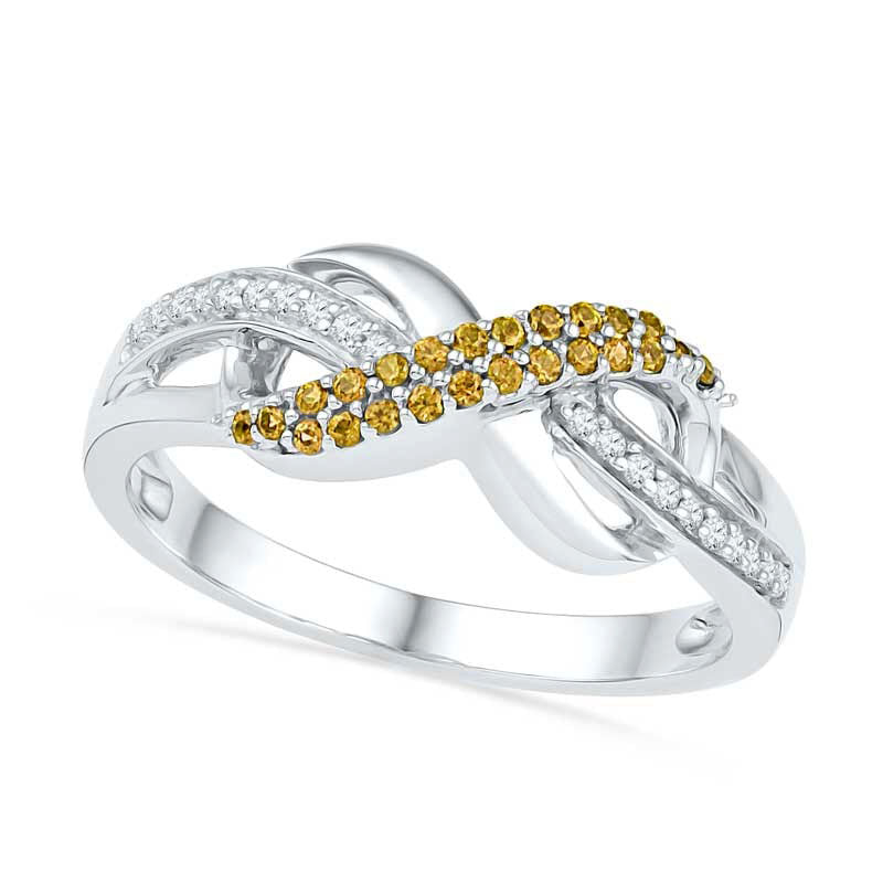 Image of ID 1 Lab-Created Yellow Sapphire and 007 CT TW Diamond Infinity Loop Ring in Sterling Silver