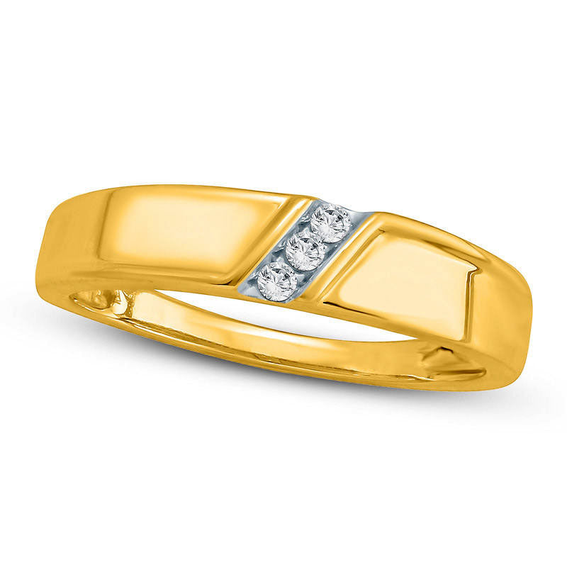 Image of ID 1 Ladies' 005 CT TW Natural Diamond Three Stone Slant Wedding Band in Solid 10K Yellow Gold