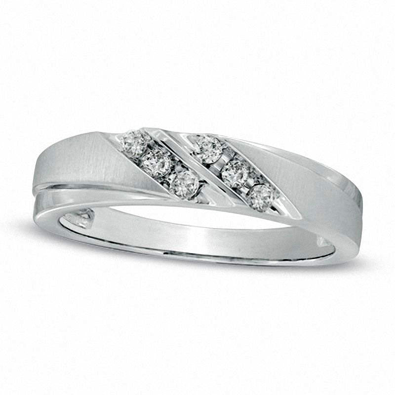 Image of ID 1 Ladies' 010 CT TW Natural Diamond Grooved Wedding Band in Solid 10K White Gold