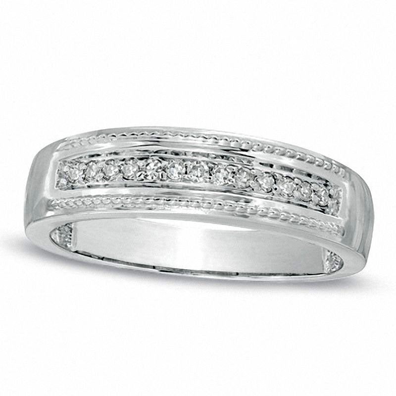 Image of ID 1 Ladies' 010 CT TW Natural Diamond and Milgrain Wedding Band in Solid 10K White Gold