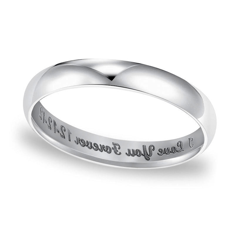 Image of ID 1 Ladies' 30mm Engraved Low Dome Wedding Band in Solid 14K White Gold (25 Characters)